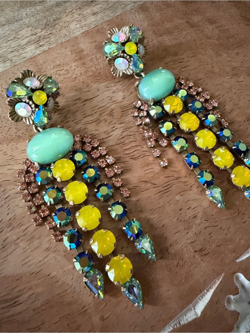 Loren Hope Marcella Statement Yellow & Aqua Crystal Dangle Earrings - Picture 2 of 4